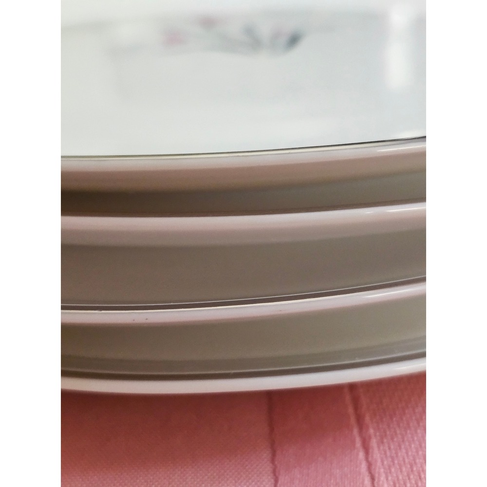 Syracuse China Alpine Pink Lily Dinner Plates Set of 8 Silver Trim MCM USA - Picture 5 of 6